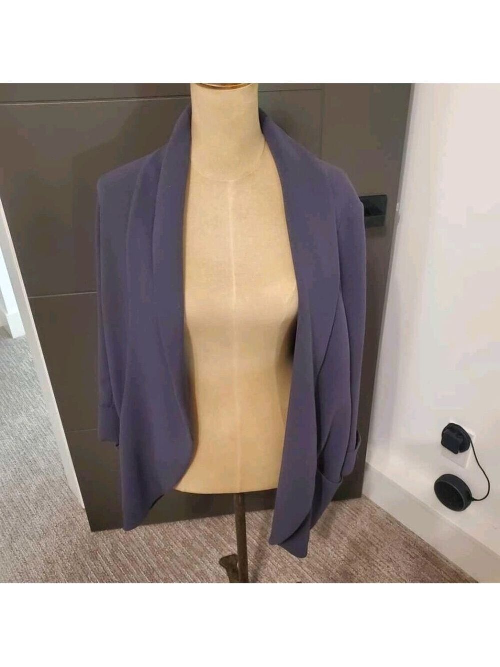 Aritzia Wilfred Chevalier Draped Crepe Blazer Blue Open Front Work Office Jacket